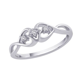 0.05ct Double Heart Shape Ring With Diamond  G-H SI In 10KT White Gold 