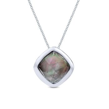 12.58 ct - Necklace
 925 Silver Rock Crystal & Black Pearl Fashion /NK4237SVJXB-IGCD