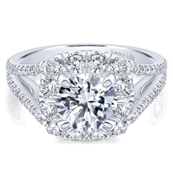 1.43 ct - Diamond Engagement Ring Set in 18k White Gold Diamond Halo /ER12898R6W83JJ-IGCD
