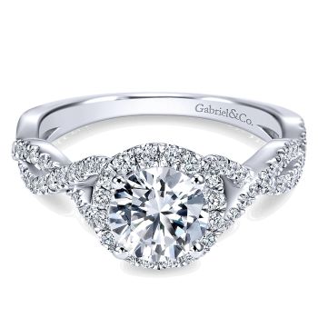 0.42 ct Diamond Engagement Ring - Set in 14k White Gold Diamond Halo /ER7543W44JJ-IGCD