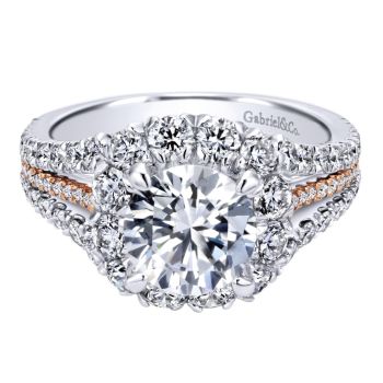 18K Two Tone 1.41 ct Diamond Halo Engagement Ring Setting ER11987R6T83JJ