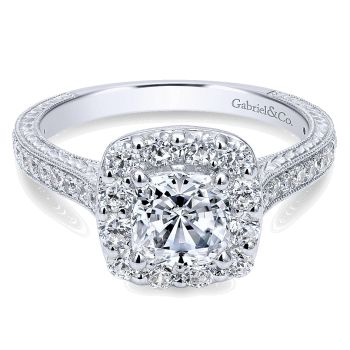 0.75 ct Diamond Engagement Ring - Set in 14k White Gold Diamond Halo /ER7500W44JJ-IGCD