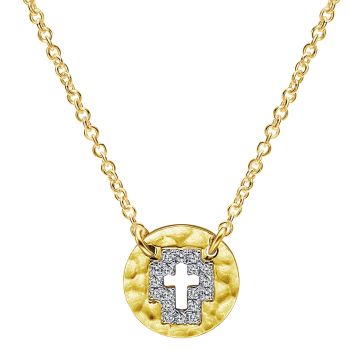 0.05 ct Round Diamond Cross Necklace set in 14KT Yellow Gold NK5208Y45JJ