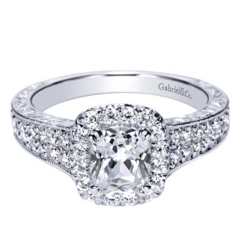 14K White Gold 0.70 ct Diamond Halo Engagement Ring Setting ER9074W44JJ