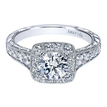 0.55 ct - Diamond Engagement Ring Set in 18k White Gold Diamond Halo /ER6507W83JJ-IGCD