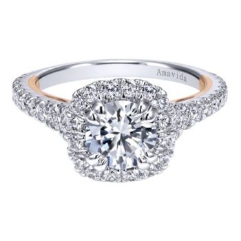 Gabriel & Co 18k White/Pink 0.72 ct Diamond Halo Engagement Ring Setting ER11978R4T83JJ