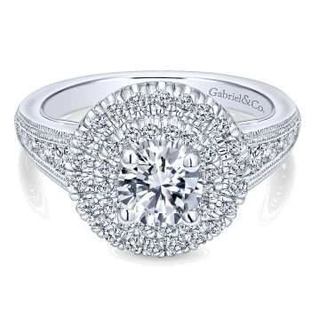 0.79 ct - Diamond Engagement Ring Set in 14k White Gold Double Halo /ER10451W44JJ