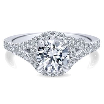 0.69 ct Diamond Engagement Ring - Set in 14k White Gold Diamond Halo /ER12766R4W44JJ-IGCD
