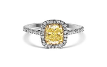 1.46 Ct Cushion Cut Fancy Yellow Halo Diamond Engagement Ring HD2010