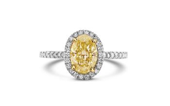 1.41Ct Oval Cut Fancy Yellowl Halo Diamond Engagement Ring NF1011