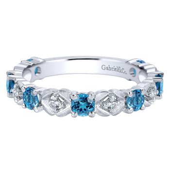 0.08 ct - Ladies' Ring
 14k White Gold Diamond Swiss Blue Topaz Stackable /LR4928W44BT-IGCD