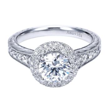 Gabriel & Co 18K White Gold 0.60 ct Diamond Halo Engagement Ring Setting ER7568W83JJ