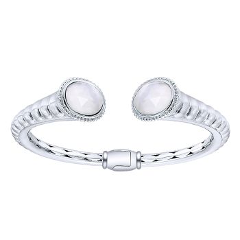 8.12 ct - Bangle
 925 Silver/stainless Steel Rock Crystal & Mother Pearl /BG3679MXJXM-IGCD