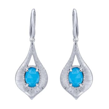 925 Silver Rock Crystal&turquoise Drop Earrings EG12329SVJXT
