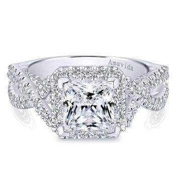 0.97 ct - Diamond Engagement Ring Set in 18k White Gold Diamond Halo /ER12902S6W83JJ-IGCD
