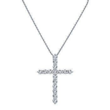 0.97 ct - Necklace
 14k White Gold Diamond Cross /NK2669W44JJ-IGCD