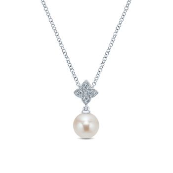 0.07 ct - Necklace
 14k White Gold Diamond Pearl Fashion /NK4511W45PL-IGCD