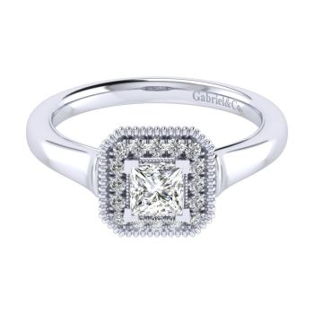 14K White Gold 0.16ct Diamond Halo Engagement ring 