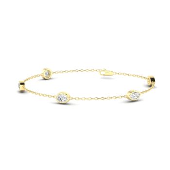 14KT Yellow Gold Bangle Bracelet with 1.00CTW Multi-Shape Lab Grown Diamonds in Bezel Settings