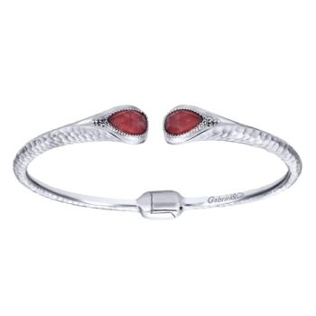 Rock Crystal & red Jade Cuff Bangle In Silver 925/Stainless Steel BG3675MXJRX