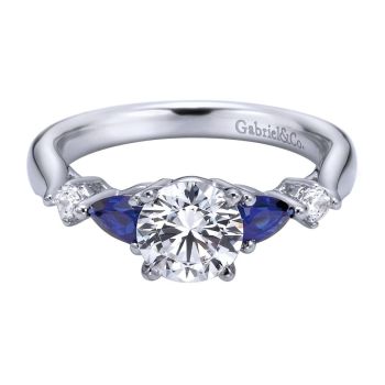 14K White Gold 0.10 ct Diamond and Sapphire Straight Engagement Ring Setting ER6002W44SA