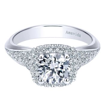 0.37 ct - Diamond Engagement Ring Set in 18k White Gold Diamond Halo /ER11499R4W83JJ-IGCD