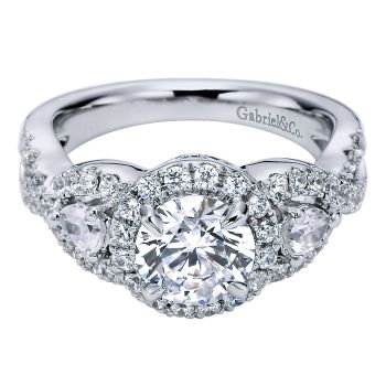 0.85 ct Diamond Engagement Ring - Set in 14k White Gold Diamond Halo /ER6026W44JJ-IGCD