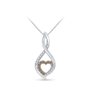 0.12ct Open Brown And White Diamond Pendant With  Heart Shape Center Inside,G-H SI In 10kt White Gold