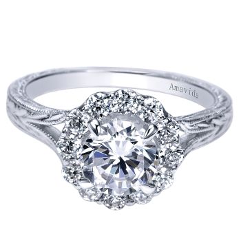 0.48 ct - Diamond Engagement Ring Set in 18k White Gold Diamond Halo /ER9123W83JJ-IGCD