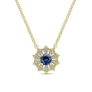 0.12 ct - Necklace
 14k Yellow Gold Diamond And Sapphire Fashion /NK5295Y45SA-IGCD