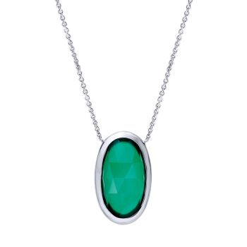 925 Silver Rock Crystal&green Onyx Fashion Necklace NK4241SVJXG
