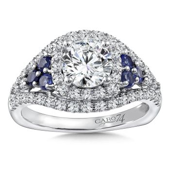 Diamond & Blue Sapphire Engagement Ring Mounting in 14K White Gold with Platinum Head (.63 ct. tw.) /CR825W-BSA