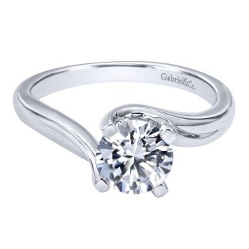 14k White Gold Bypass Solitaire Engagement Ring 