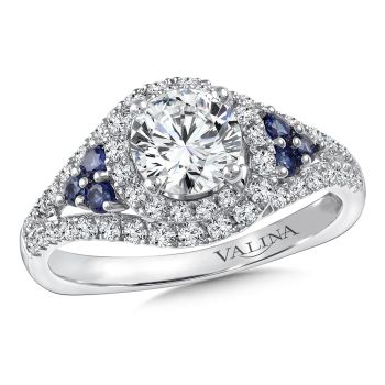 R9780W-BSA - Diamond & Blue Sapphire Engagement Ring Mounting in 14K White Gold (.43 ct. tw.)