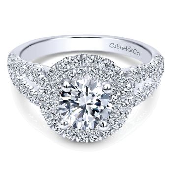 0.73 ct - Diamond Engagement Ring Set in 14k White Gold Double Halo /ER10177W44JJ