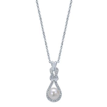0.20 ct - Necklace
 14k White Gold Diamond Pearl Fashion /NK1777W44PL-IGCD