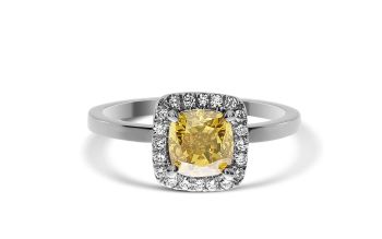 1.18 Ct Cushion Cut Fancy Yellow Halo Diamond Engagement Ring UR4006