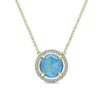 0.17 ct - Necklace
 14k Yellow Gold Diamond Rock Crystal & white Mother Pearl & turquoise Fashion /NK5352Y45MT-IGCD