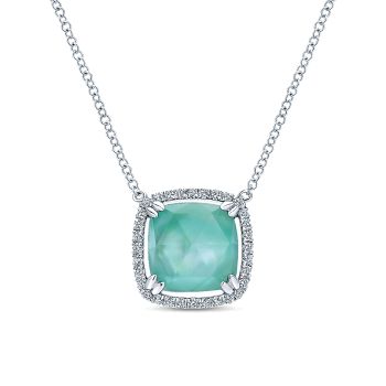 0.16 ct - Necklace
 14k White Gold Diamond Rock Crystal & white Mother Pearl & green Onyx Fashion /NK5351W45MG-IGCD