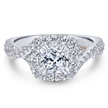 0.83 ct Diamond Engagement Ring - Set in 14k White or Pink Gold Diamond Halo /ER12823C4T44JJ-IGCD