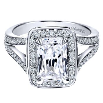 0.90 ct Diamond Engagement Ring - Set in 14k White Gold Diamond Halo /ER9079W44JJ-IGCD