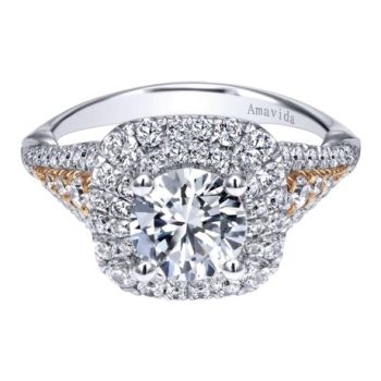 Gabriel & Co 18k White/Pink 0.70 ct Diamond Halo Engagement Ring Setting ER11878R4T83JJ