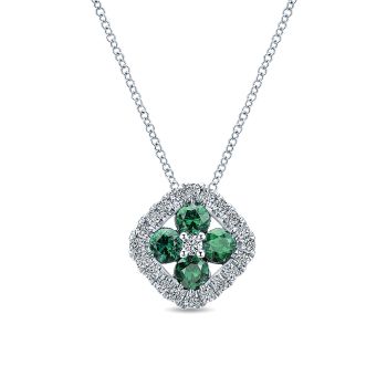 0.50 ct - Necklace
 14k White Gold Diamond And Emerald Fashion /NK4469W45EA-IGCD