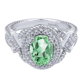 0.21 ct F-G SI Diamond Green Amethyst Fashion Ladie's Ring In 14K White Gold LR5807W45GA