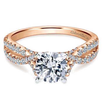 0.54 ct - Diamond Engagement Ring Set in 14k White/Pink Gold Criss Cross /ER7544T44JJ-IGCD