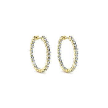 3.03 ct - Earrings
 14k Yellow Gold Diamond Classic Hoop Set in 18k White Gold Diamond Halo /EG10270Y45JJ-IGCD