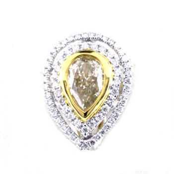 GIA Certified Fancy Yellow Pear Shape Diamond Surrounded by a Double Halo of Diamonds set in 18kt White and Yellow Gold /SEP16929Y