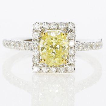 GIA Certified Fancy Yellow Oval Shape Diamond Halo Ring set in 18kt White and Yellow Gold /SER16340Y