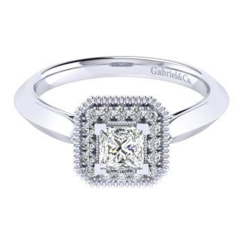 14K White Gold 0.16 ct diamond halo engagement ring 