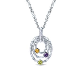 0.04 ct - Necklace
 925 Silver Diamond Multi Color Stones Fashion /NK2954SV5MC-IGCD